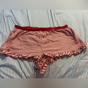 Red and White Striped Ruffle Shorts